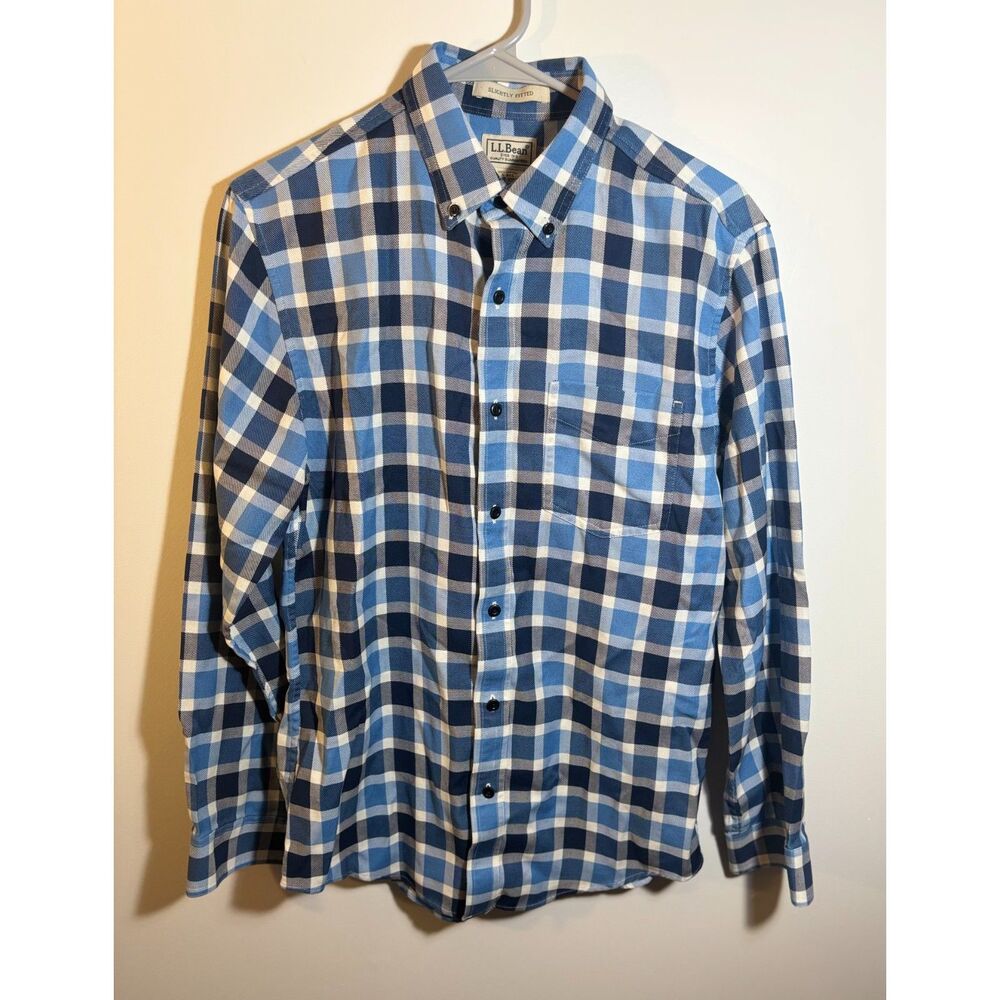 L.L.Bean Men’s Small Slightly Fitted Plaid Button-Down Shirt – S‑Reg Blue Check